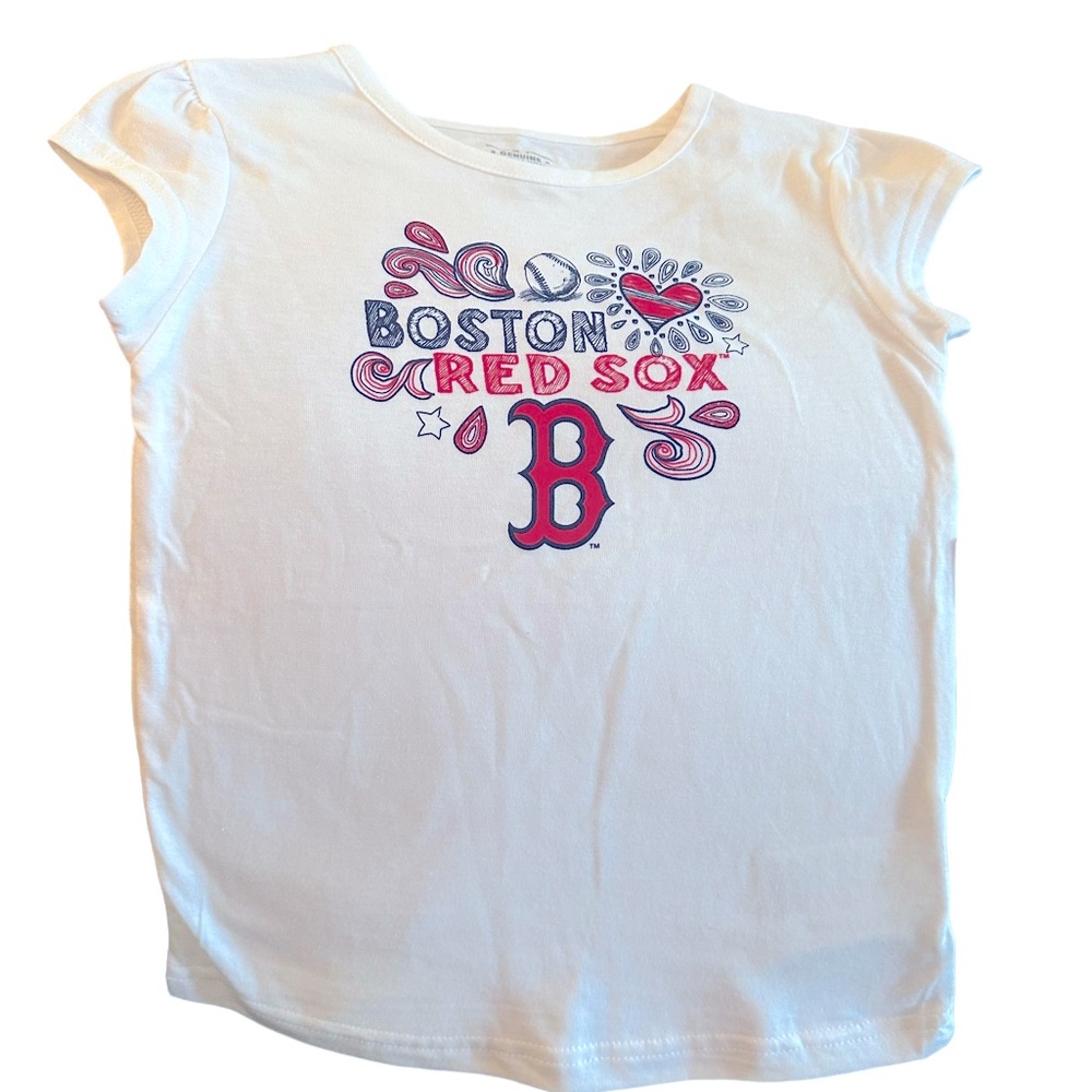 NWT- MLB Red Sox adorable white toddler tee with scrolled design. Size 4T